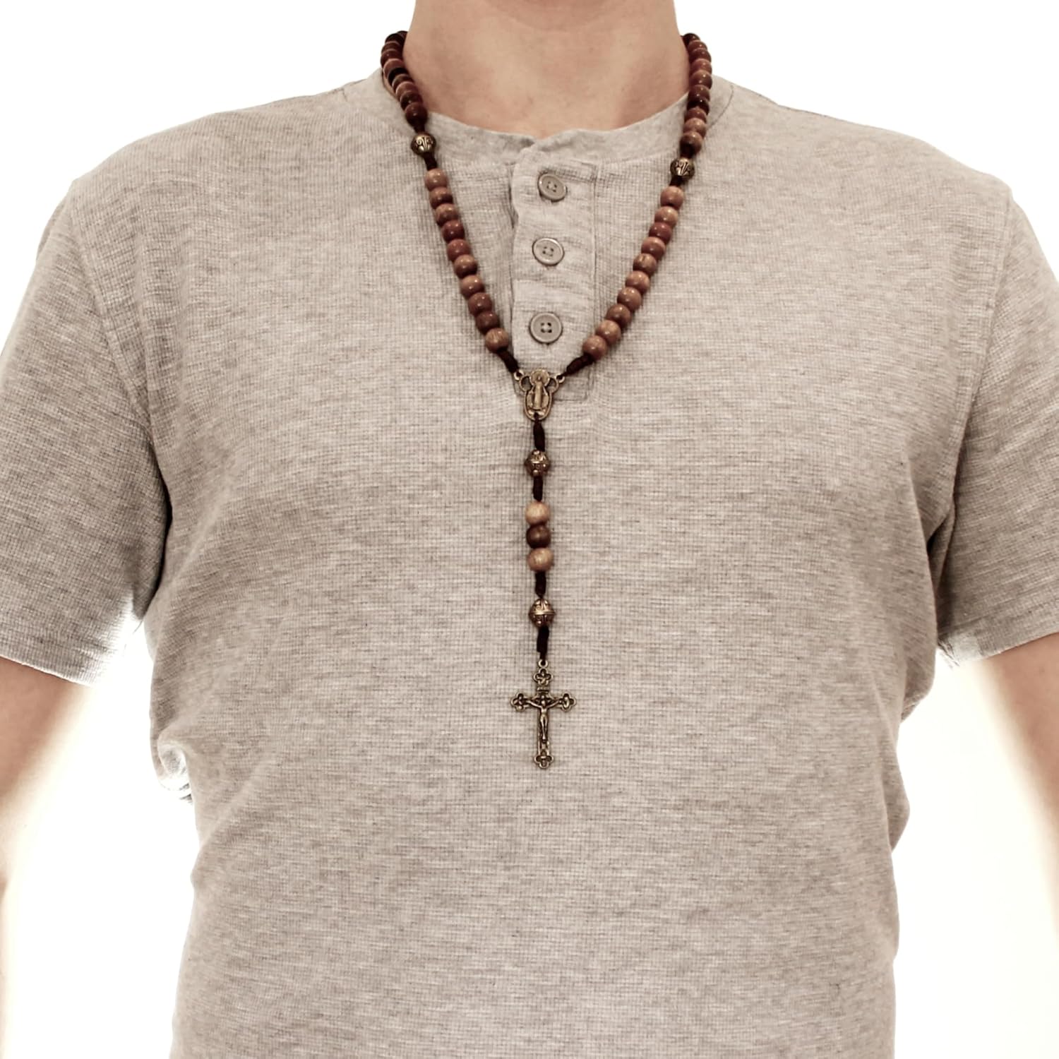 Alexander Castle Our Father Solid Wooden Rosary Beads (Handmade - Brazilian Walnut) with Miraculous Medal Junction - Comes in Velour Gift Pouch - Image 4