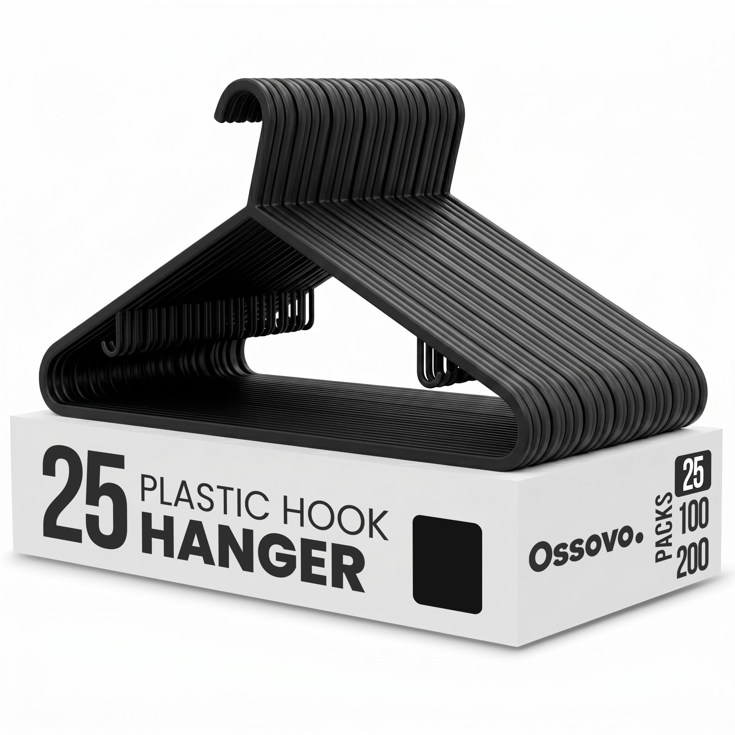 OSSOVO Plastic Coat Hangers – Black, 25 Pack