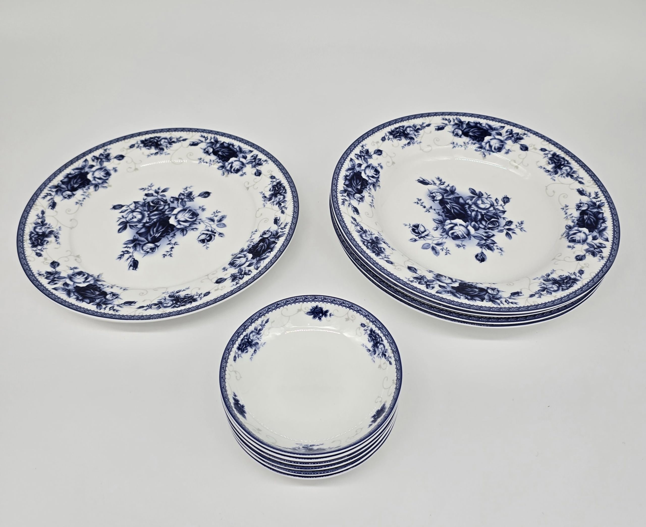 Buy 28-Piece Bone China Blue and White Dinnerware Set, Service for