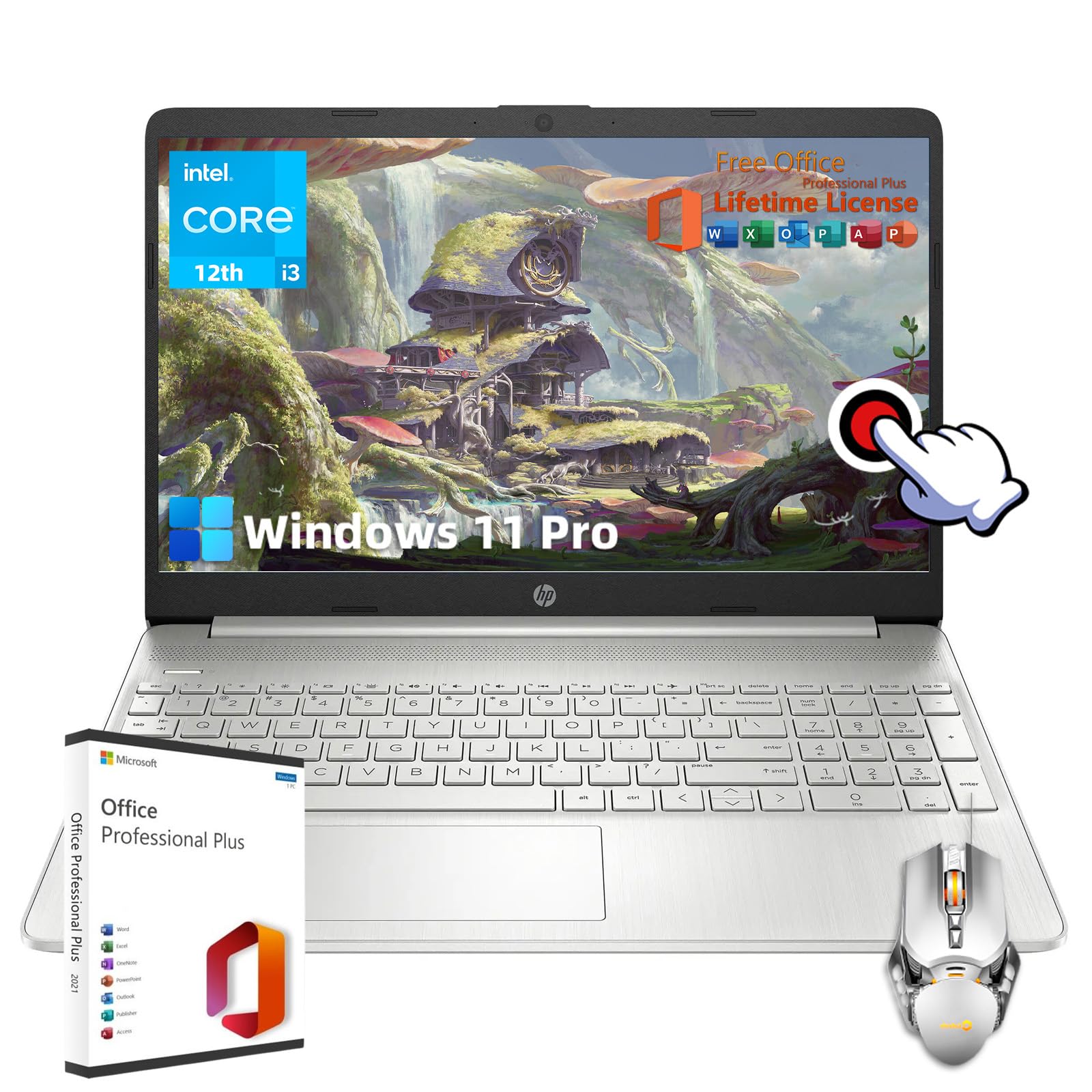 for Business & Student Laptop Computer - with Microsoft Office Lifetime License | 15.6" HD IPS Touchscreen | Intel 6-Core i3-1215U Processor | Wi-Fi | 16GB RAM | 512GB SSD | HD Camera | Win 11 Pro
