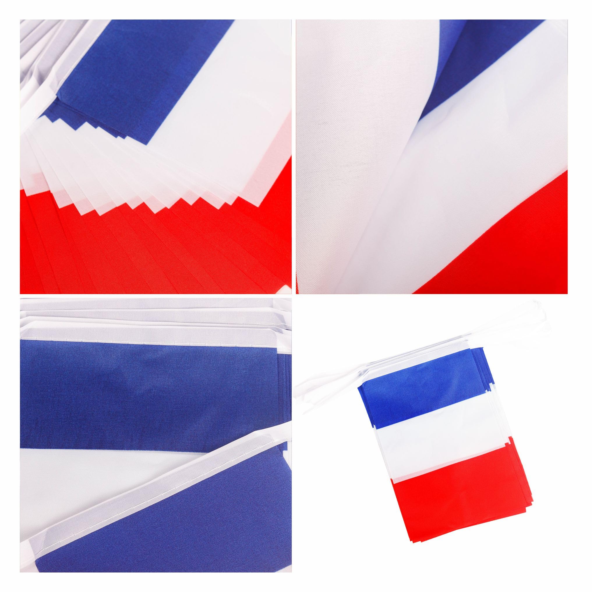 Guirlande de 30 drapeaux de la France - 14 x 21 cm - 10 m - Motif football européen 2024 - Décoration de fête pour événements sportifs - Intérieur ou extérieur - Jardin - Bar