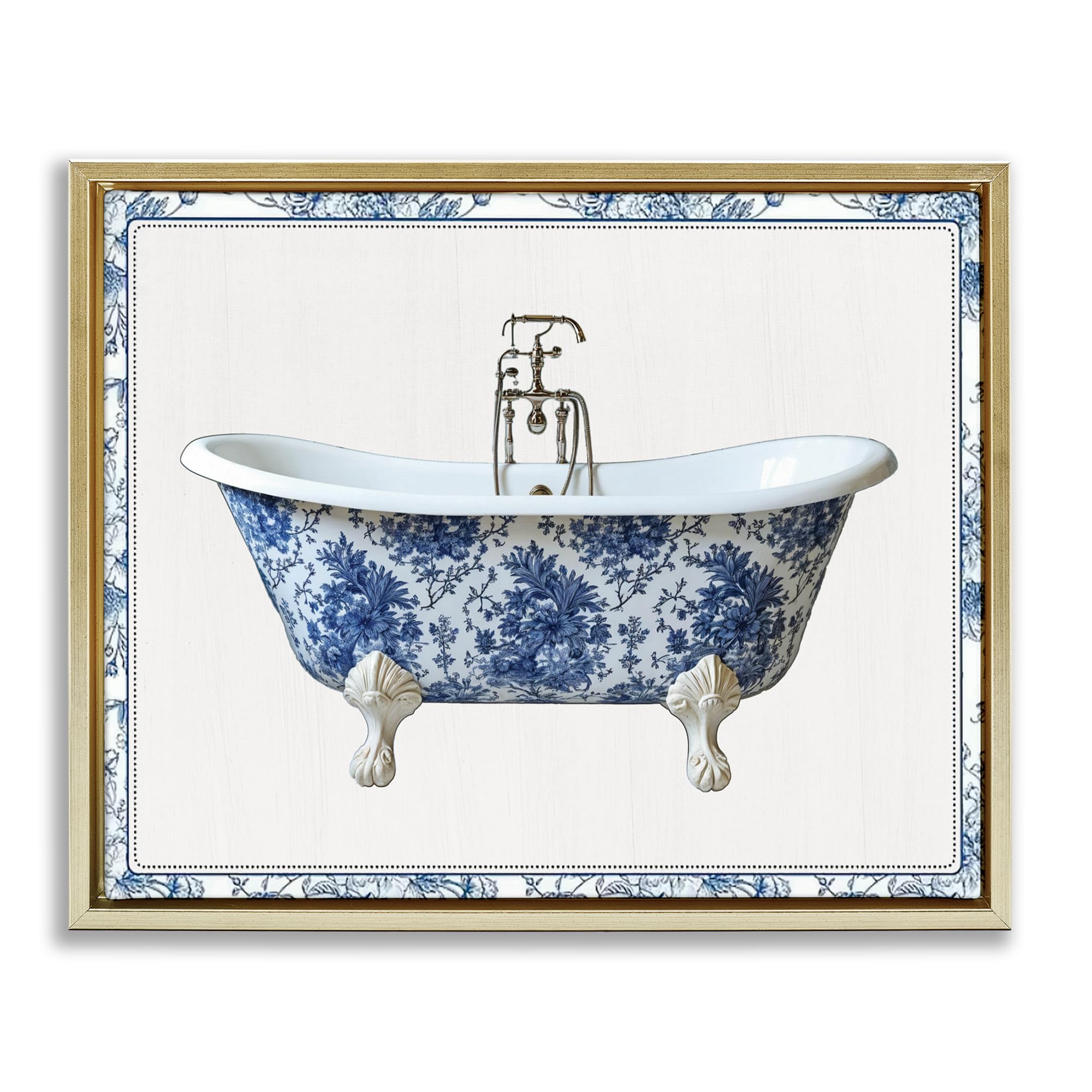 'Vintage Chinoiserie Bathtub'| Floating Frame Canvas Art