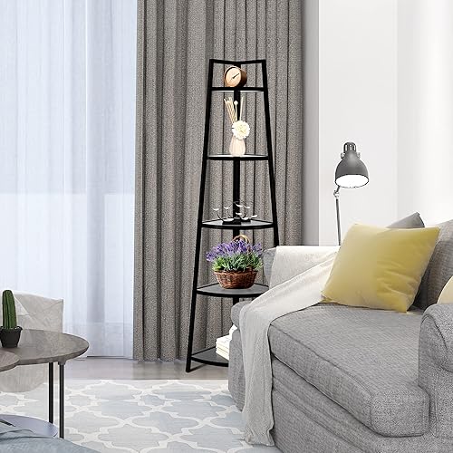 Miniatura 6 de Acllkswx Estantería de esquina rústica de 70 pulgadas estantería de esquina de 5 niveles de alto soporte para plantas para sala de estar cocina