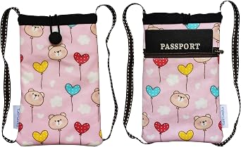 Tainada Small Crossbody Phone Shoulder Bag Zipper Pouch Ballons Pink | Lightweight water-repellent shoulder sling pouch with padded cushion; Detachable strap; Side zip pocket for cards & cash