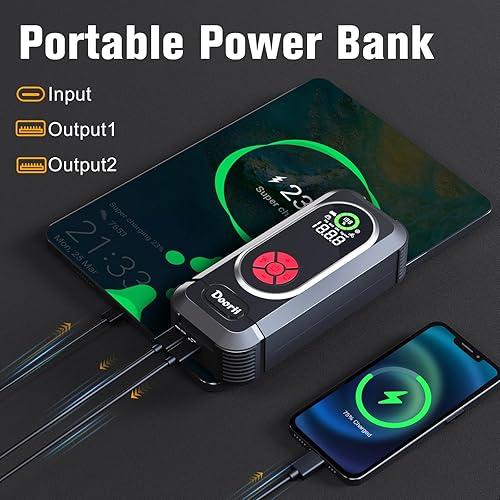 Miniatura 4 de Arrancador portátil para automóvil con compresor de aire, paquete de batería de arranque de 150 PSI 3000A (10.0 L de gas8.0 L diesel), caja de