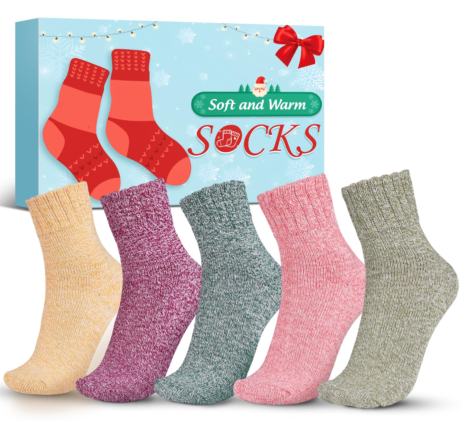 Mum Christmas Gifts for Women Present: 5 Packs Thick Winter Warm Womens Ladies Socks 4-7, Grandma Auntie Nanny Sister Presents for Mummy Wife Birthday Xmas Stocking Fillers Secret Santa Gift Ideas
