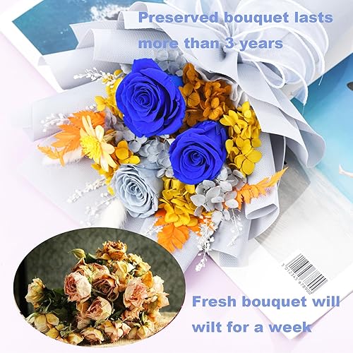 Miniatura 3 de lovenfold Flores para entrega Prime,Ramos de flores preservadas,Ramos de rosas azules que duran 1-3 años,Regalo para ella Cumpleaños Navidad Día de