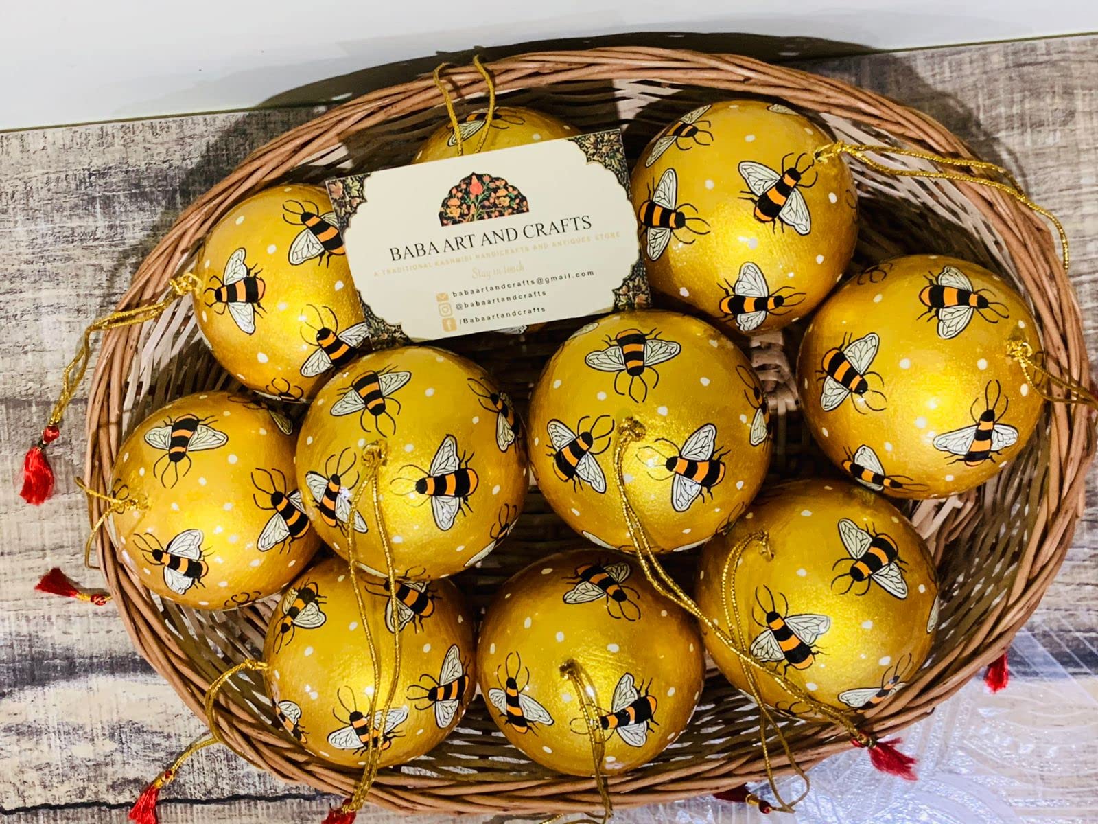 Baba Art and Crafts 3 inch Handmade paper mache Christmas Baubles Xmas Tree Hanging Balls Ornament decorations (set of 6) - Image 2 thumbnail