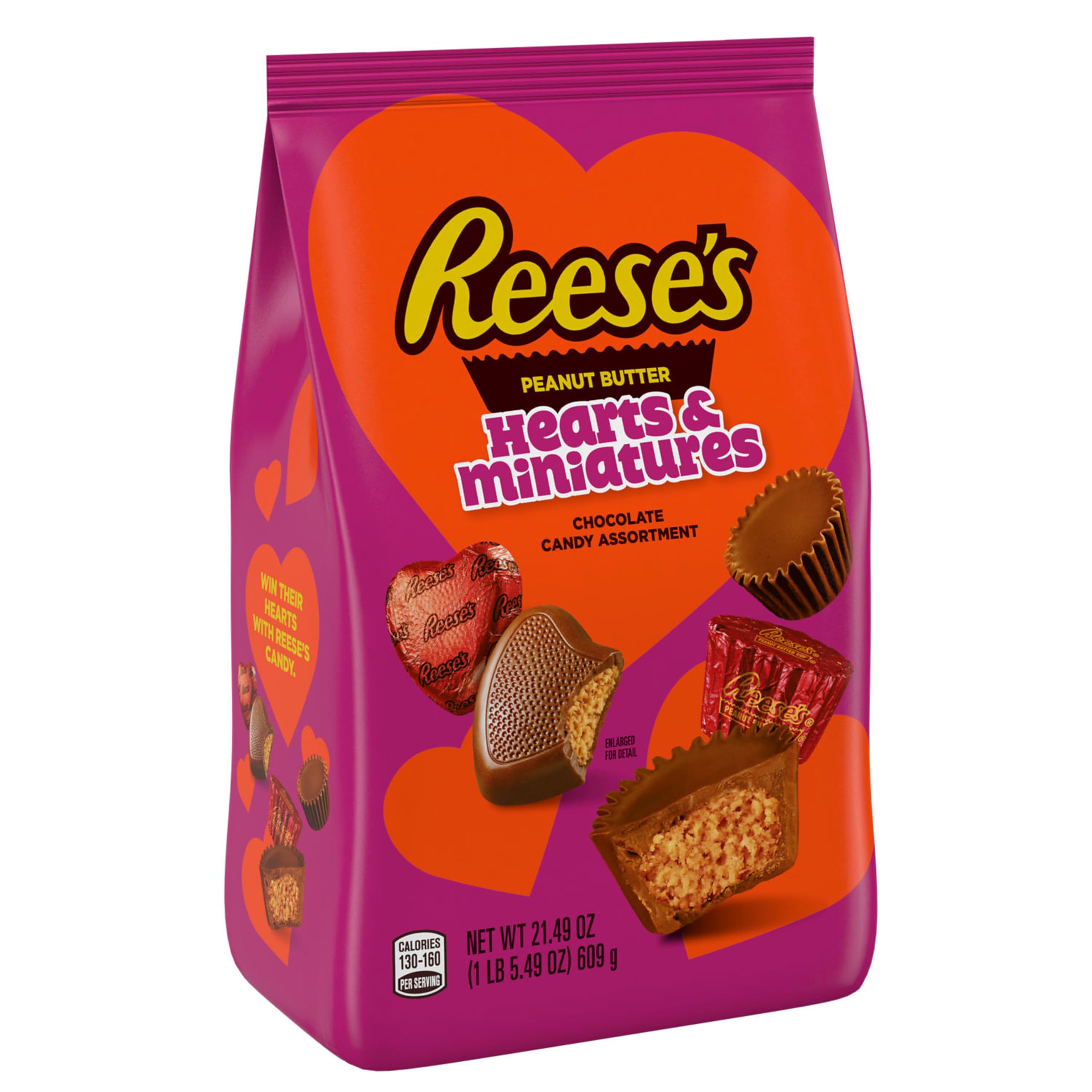 REESE'S Assorted Chocolate Peanut Butter Shapes, Valentine's Candy Bag, 21.49 oz: Peanut Butter 21.49 Ounce (Pack of 1)