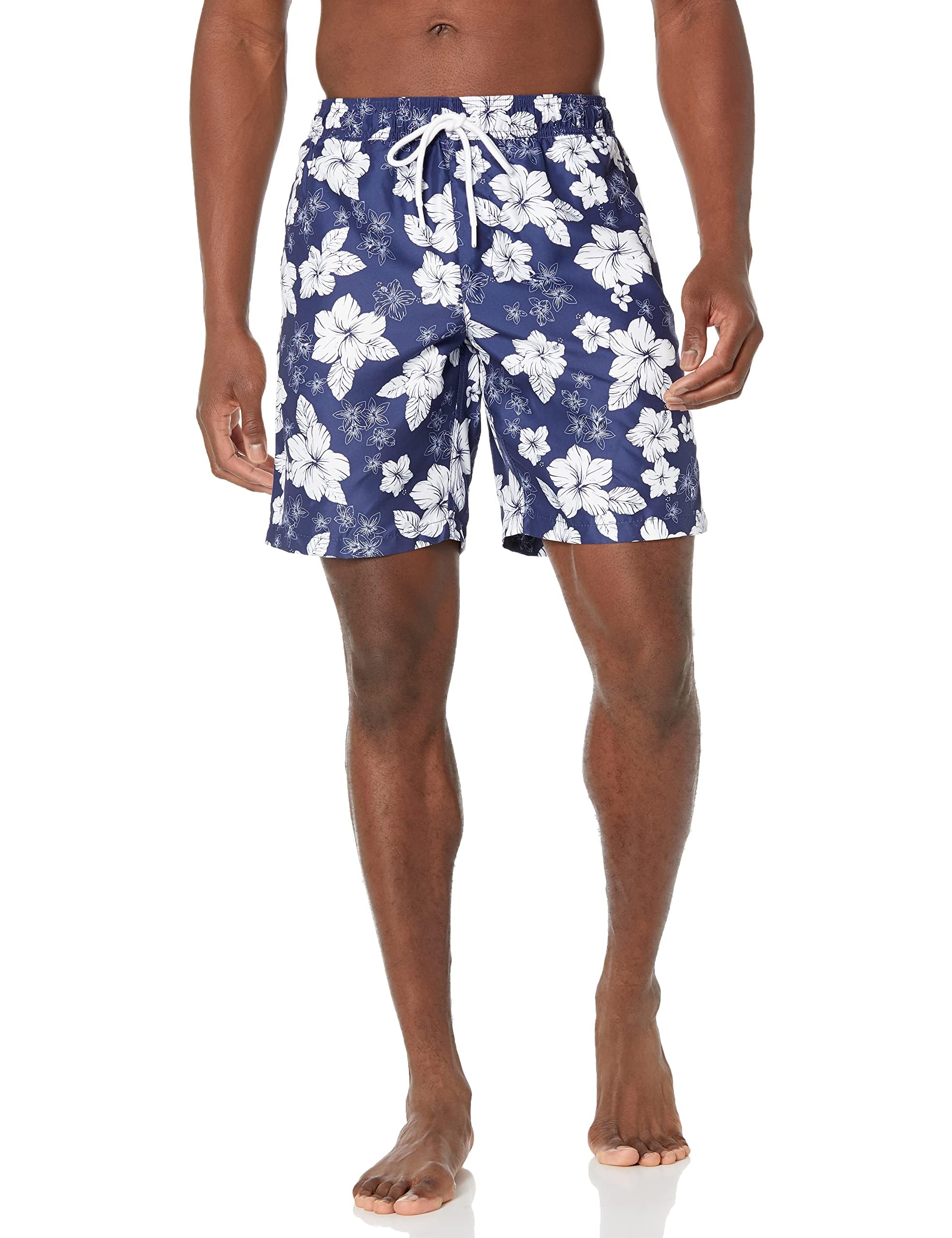 Mens 9" Swim Trunks with Mesh Lining, Pockets, Drawstring Closure