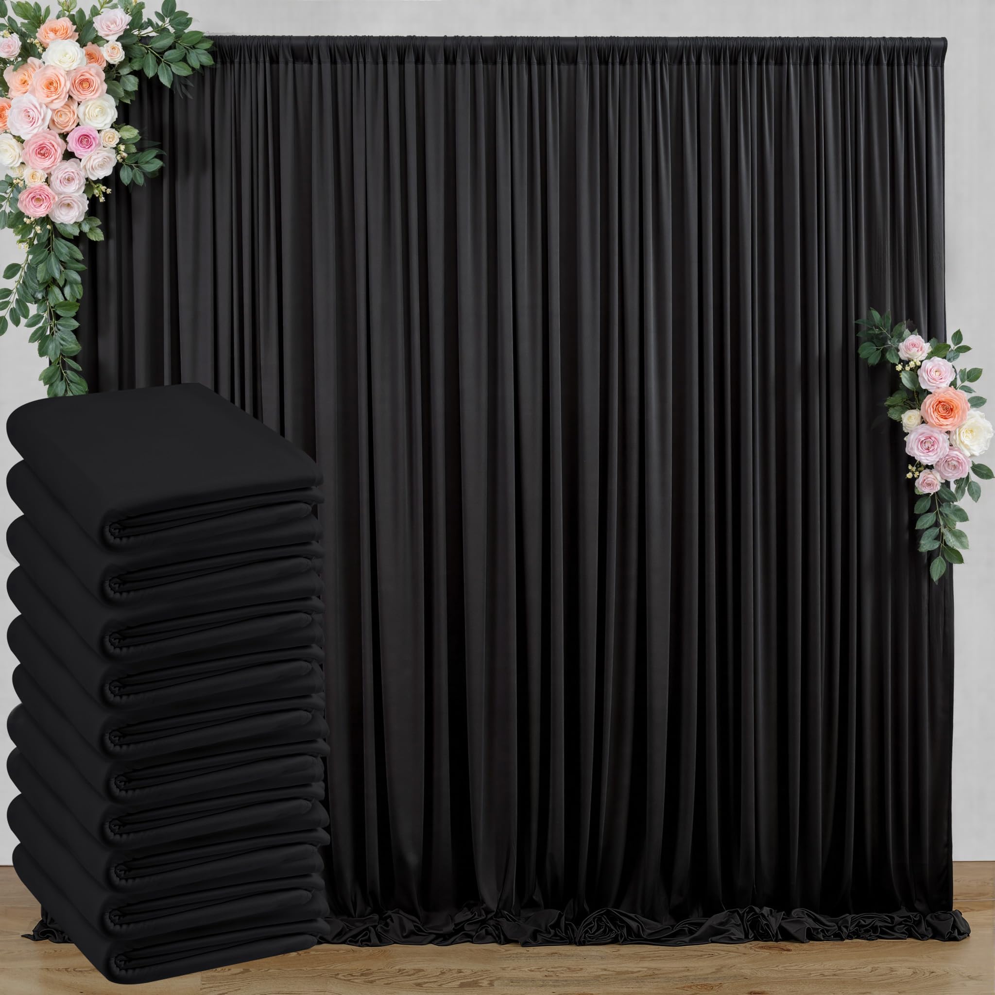 Photo 1 of [ Just 1] Wrinkle Free Black Backdrop Curtain for Parties, Polyester Black Photo Backdrop Drapes for Graduation Birthday Wedding Party Stage Curtains, Thick Bulk Background Curtains