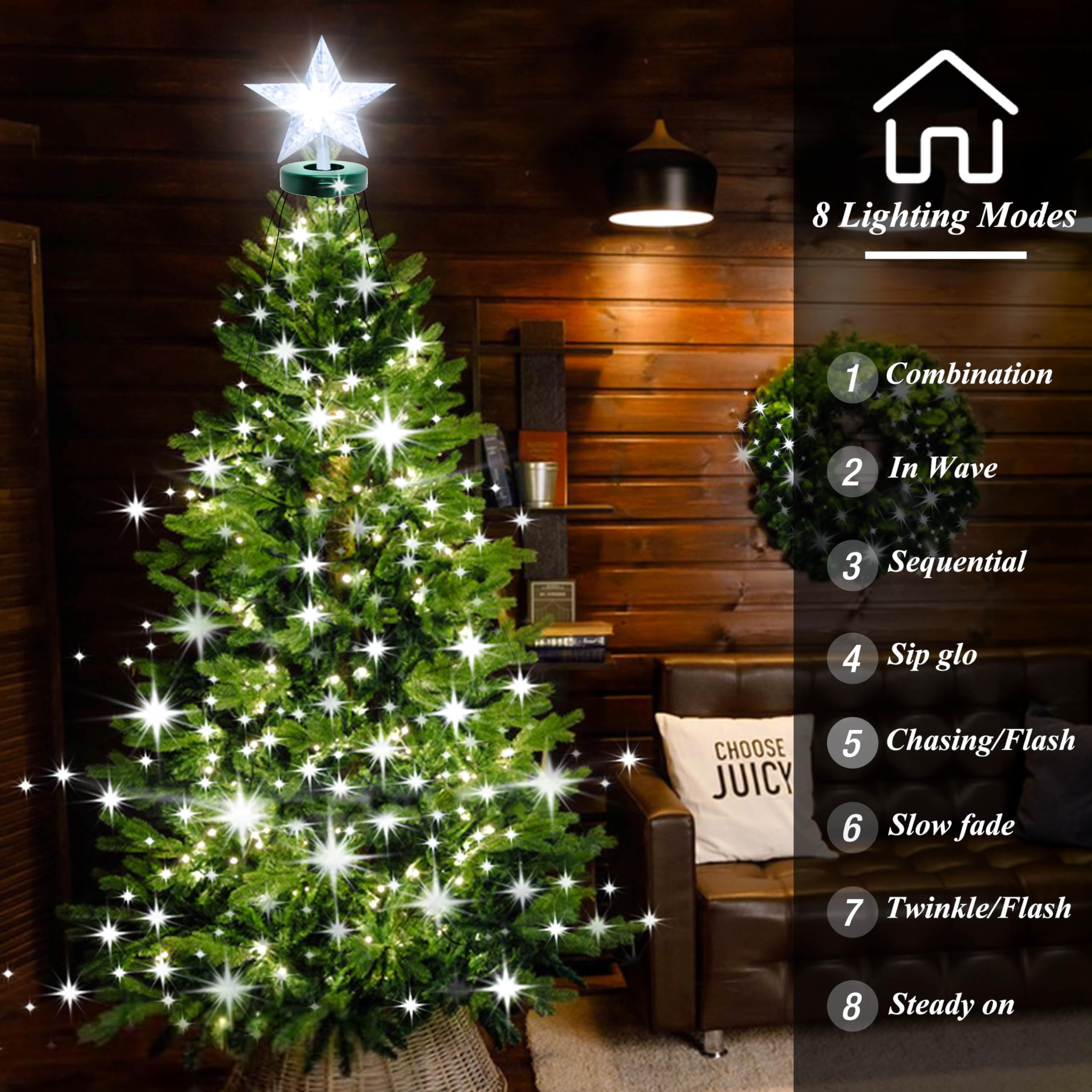 Waterfall Christmas Tree Lights - 6.6FT 16 Strands 448 LEDs With Star Topper, Timer, 8 Modes, Warm White