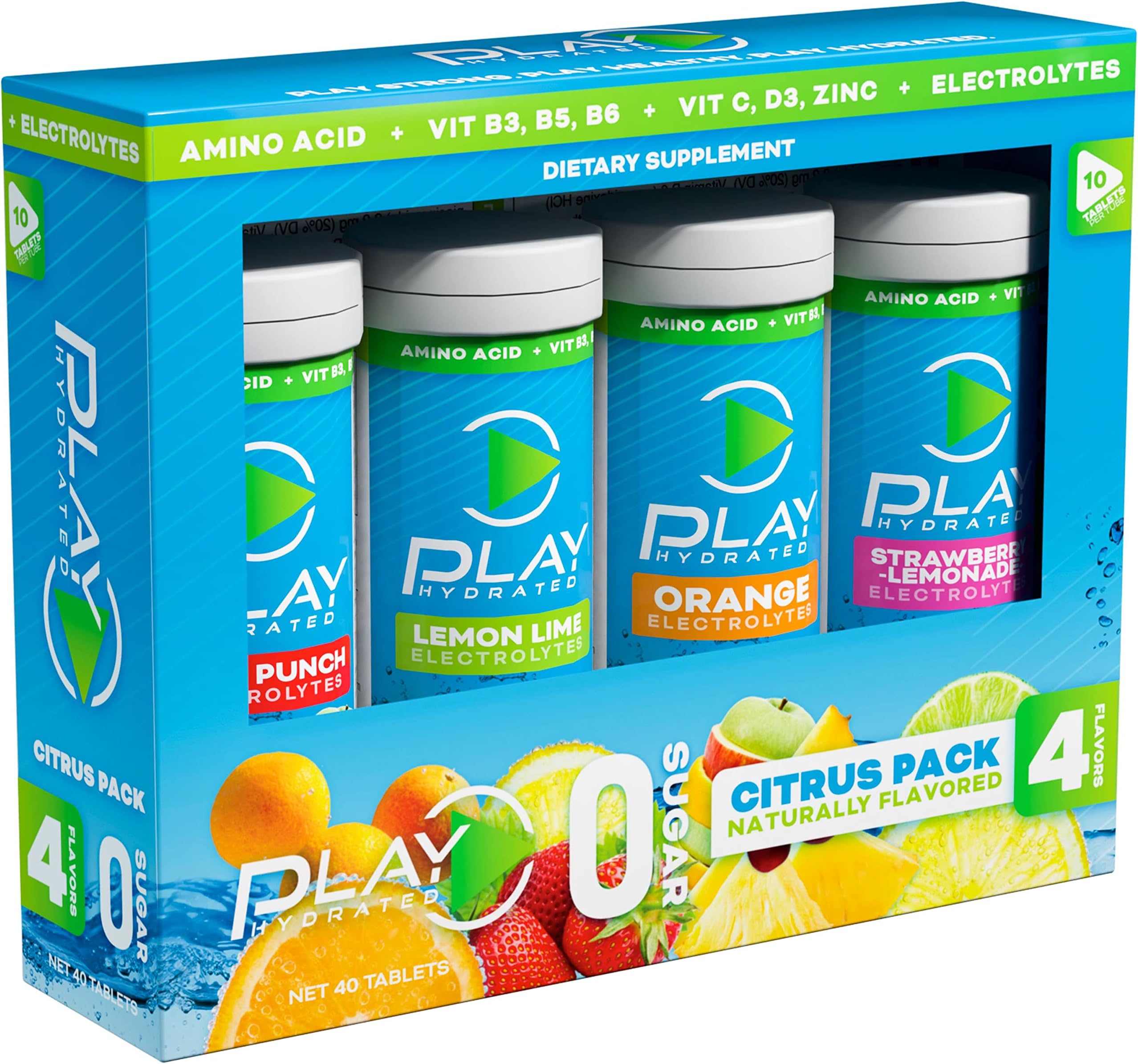 Electrolyte Tablets - Natural & Sugar-Free Hydration Tablets, Provides Sports Hydration Electrolytes with Vitamins, Energy, Immunity & Muscle Recovery | Variety Pack, 40 Tablets
