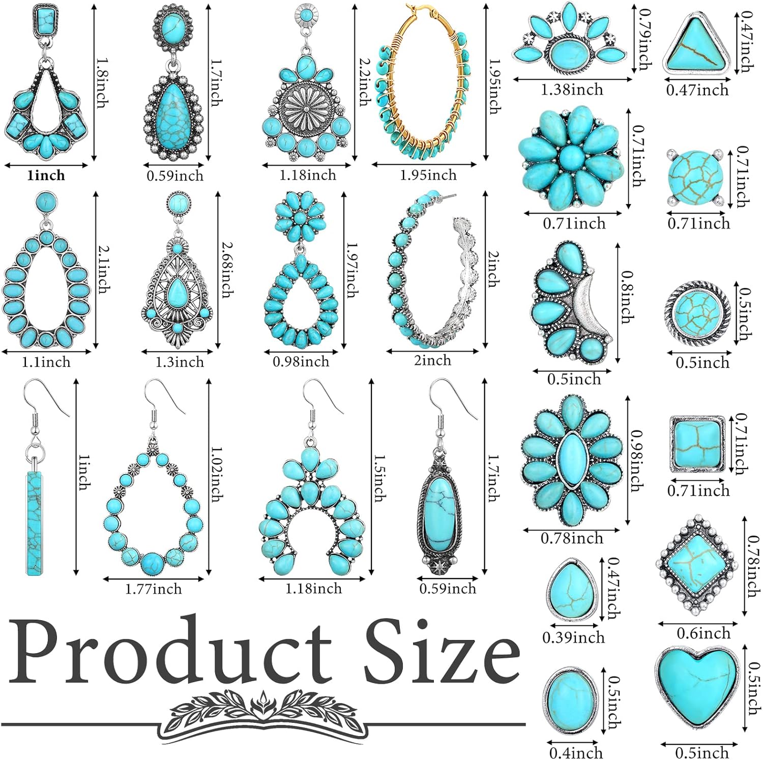 24 Pairs Turquoise Earring Set for Women Bohemian Teardrop Dangle Stud Turquoise Round Metal Earrings Boho Vintage Oval Jewelry for Women Fashion Accessories Gifts (Ear Stud Style) - Image 2