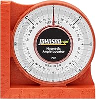 Johnson 700 Magnetic Angle Locator - Extra-Strong Ceramic Magnet, V-Groove for Pipes, 0-90° Acrylic Lens, Orange