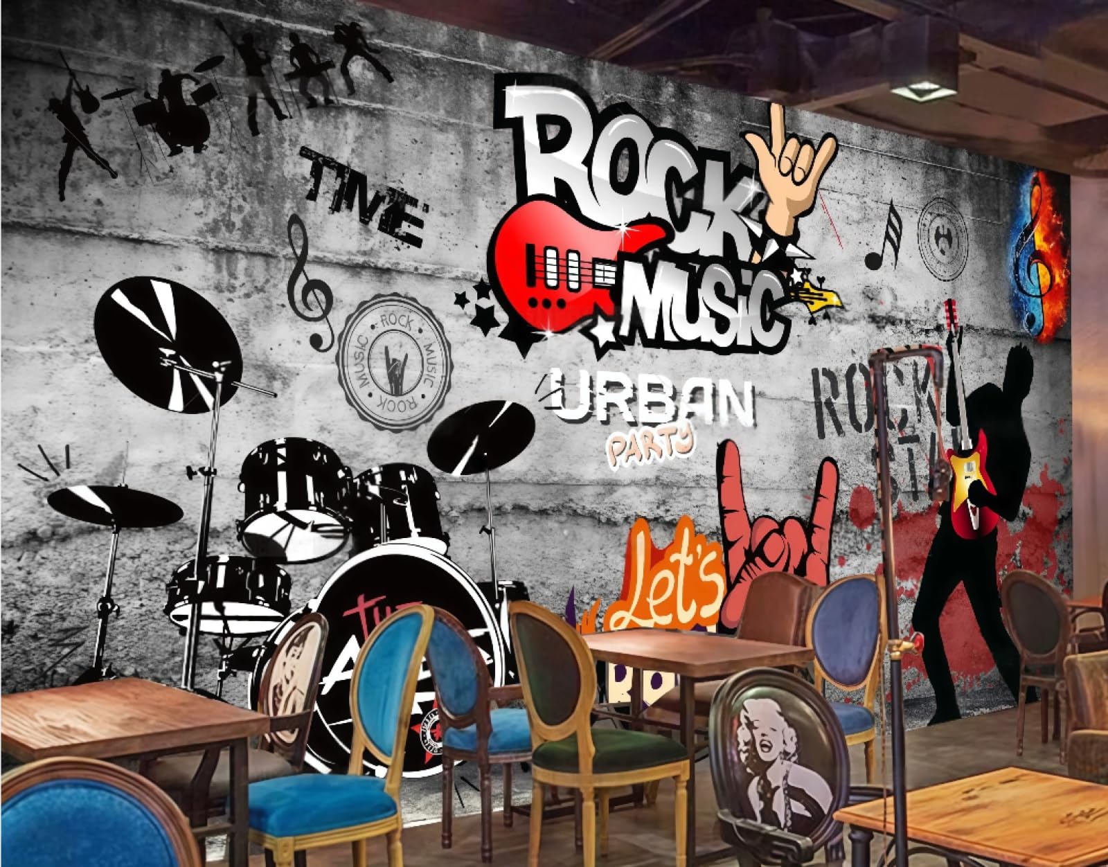 XDOUBAO Wallpaper Retro Cement Wall English Letters Graffiti Rock Music Bar Dessert Drink Afternoon Tea Western Restaurant Background Wall Wallpaper Coffee Shop Mural,3D,430x300cm