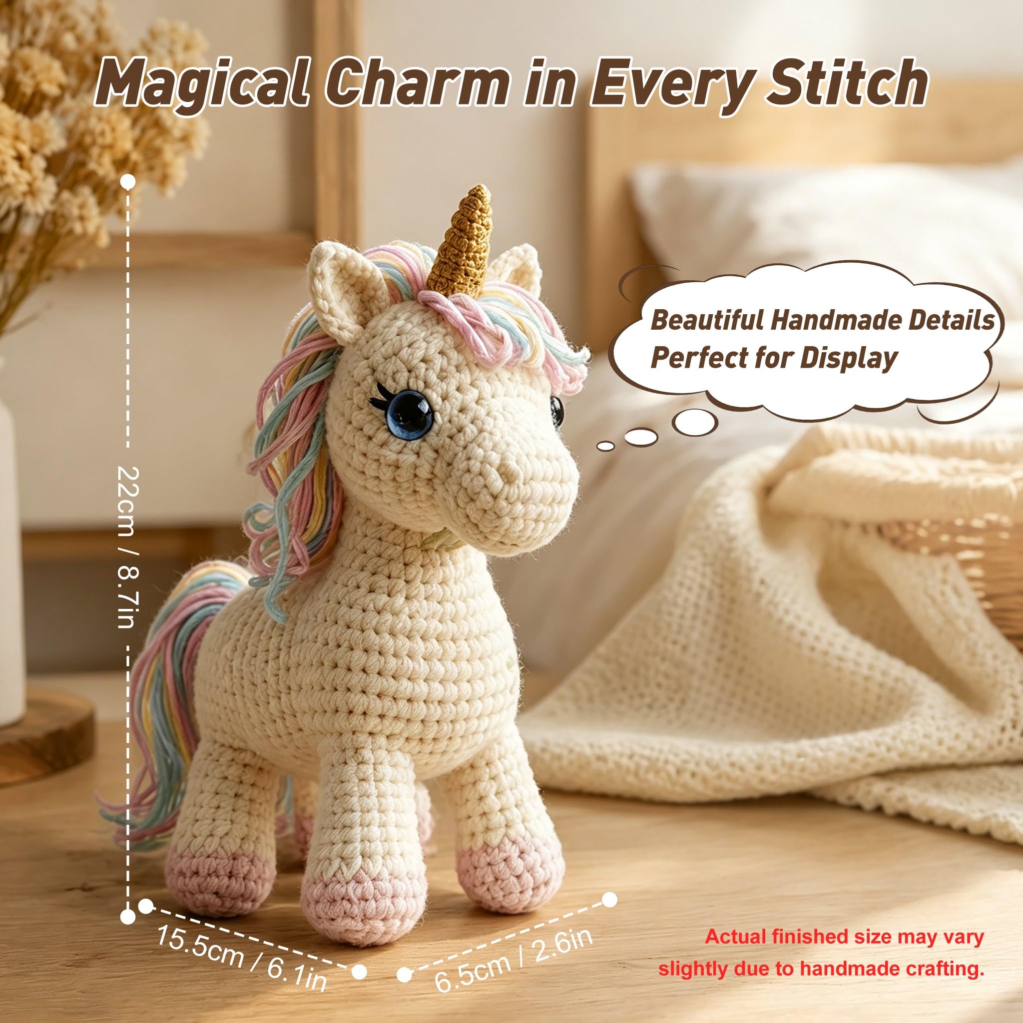 Morcolplus Kit de ganchillo de unicornio para principiantes y adultos, bonito kit de iniciación de ganchillo de unicornio amigurumi mágico con tutoriales en video y todos los materiales incluidos