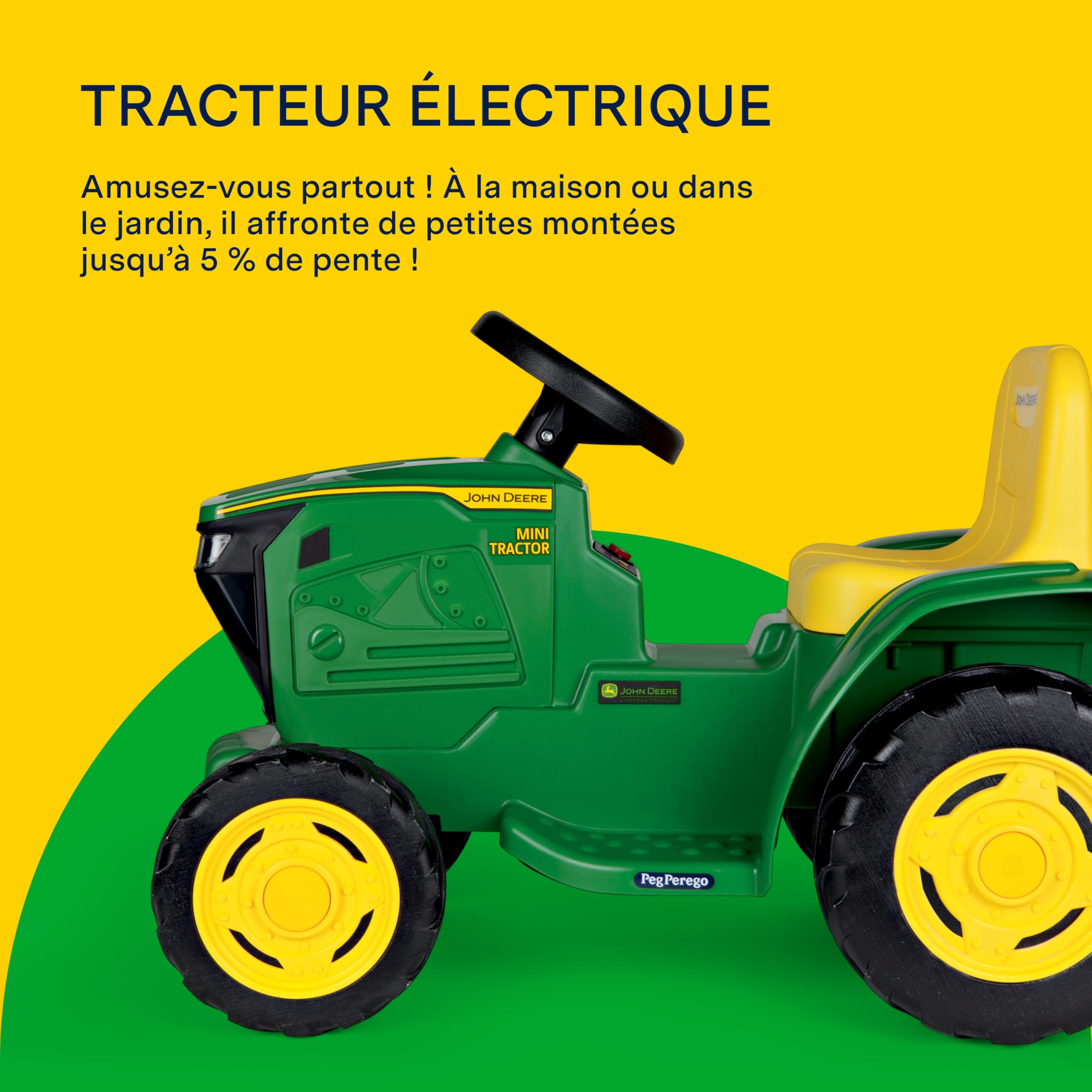 PEG John Deere Mini Tractor Tracteur Électrique 6V pour Enfants dès 1 an avec Batterie Rechargeable, Lumières LED, Klaxon, Sons et Mélodies