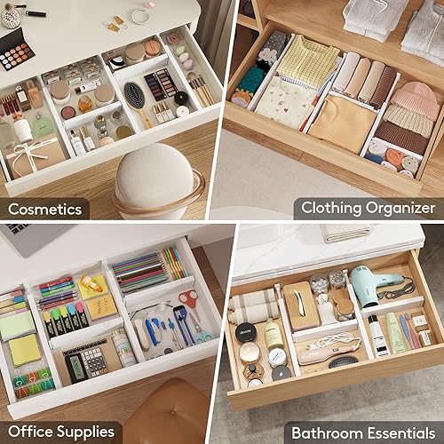 Miniatura 8 de Lifewit Paquete de 5 separadores de cajones de cocina de 2.36 pulgadas de alto, 16 a 22 pulgadas, organizador de cajones ajustables para