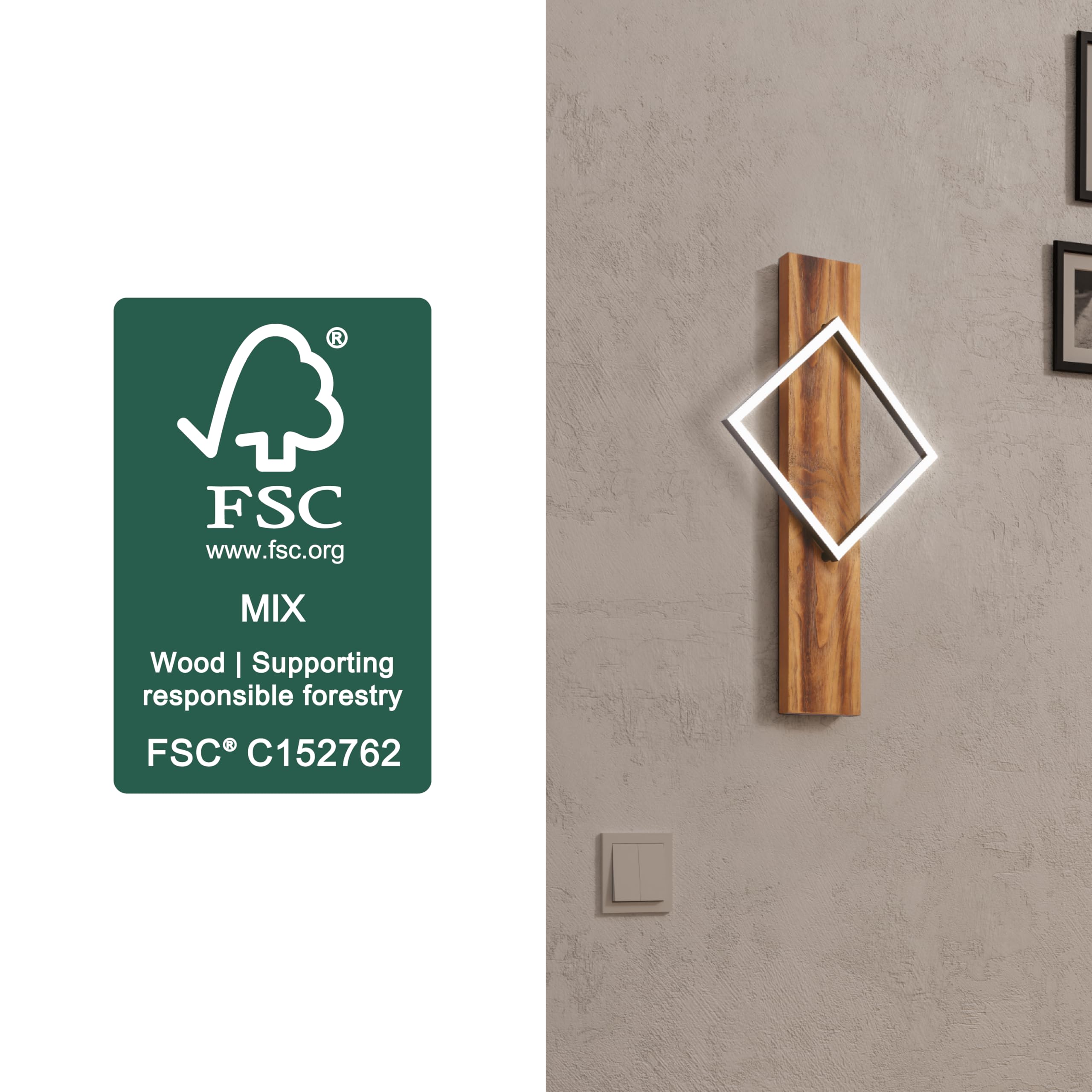 EGLO Applique murale intérieure LED Boyal, lampe avec poutre en bois