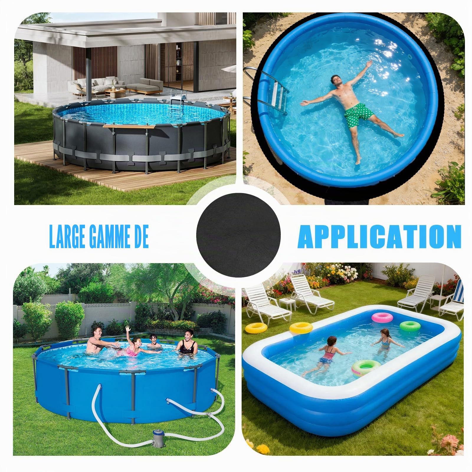 Couverture de piscine ronde 370 cm – sous-couche de piscine antidérapante pour l'extérieur, sous-couche de protection de fond de piscine pour piscines hors sol et spas, pliable, robuste