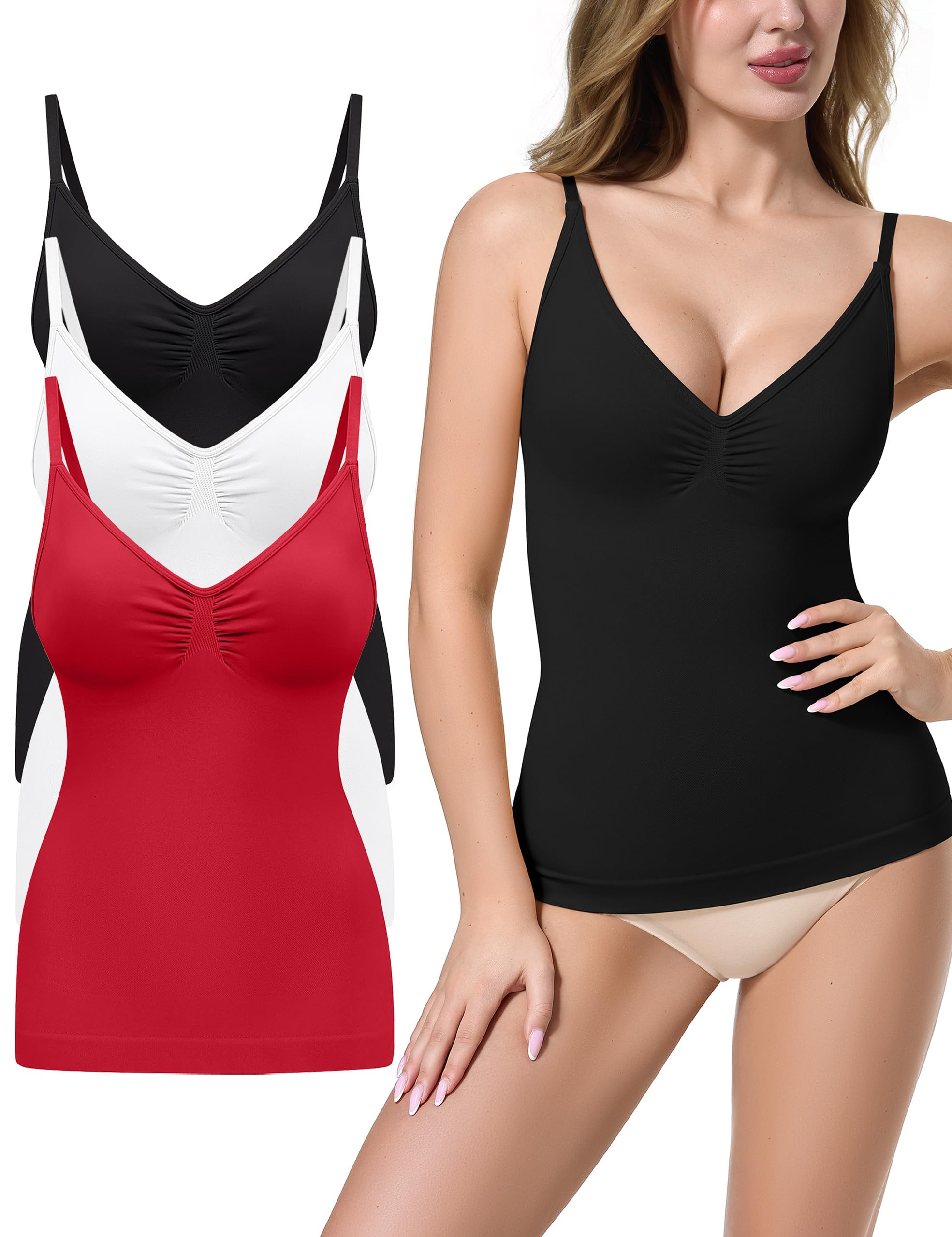 EUYZOU Womens Tummy Control Shapewear Tank Tops Seamless V-Neck Compression Tank Tops Body Shaper Camisole