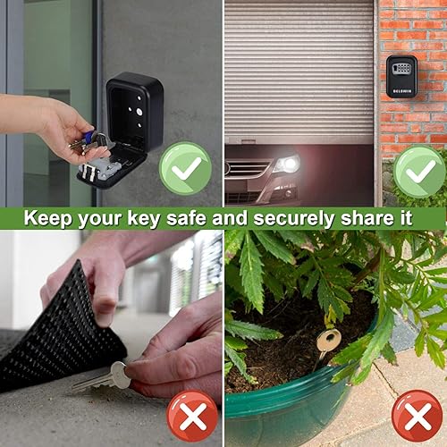 Miniatura 9 de DELSWIN Caja de bloqueo de llave montada en la pared, caja de seguridad combinada resistente a la intemperie con caja de almacenamiento de llaves de