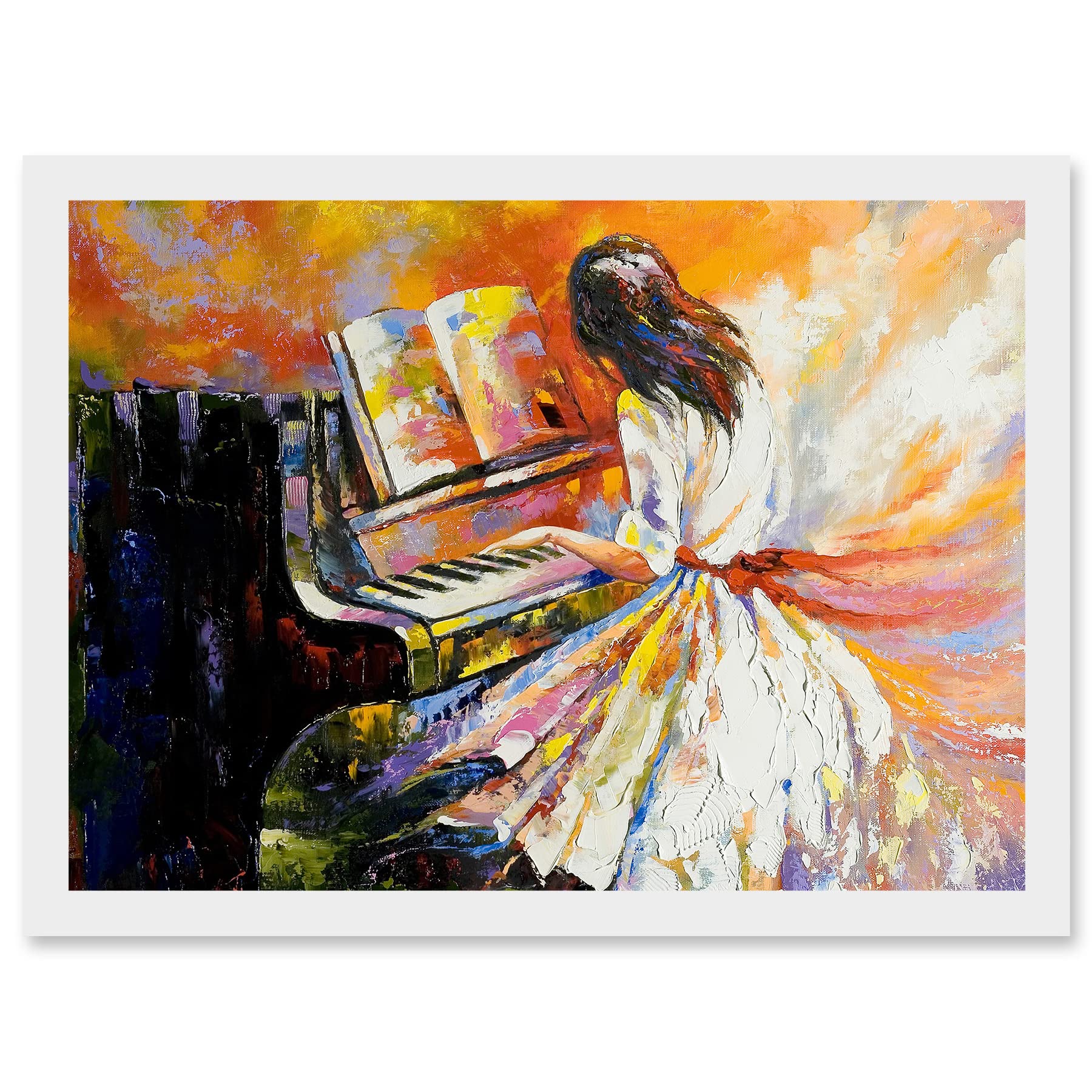 Artery8 Piano Girl Impressionism Music A4 Artwork Framed Wall Art Print