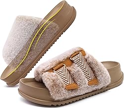 KuaiLu Womens Orthotic Sandals Comfortable Arch Support Faux Fur Sandal Slippers Casual Summer Adjustable Cushion Slides Slip On Indoor Outdoor House Shoes - Ultra-soft Comfort Fit Footbed