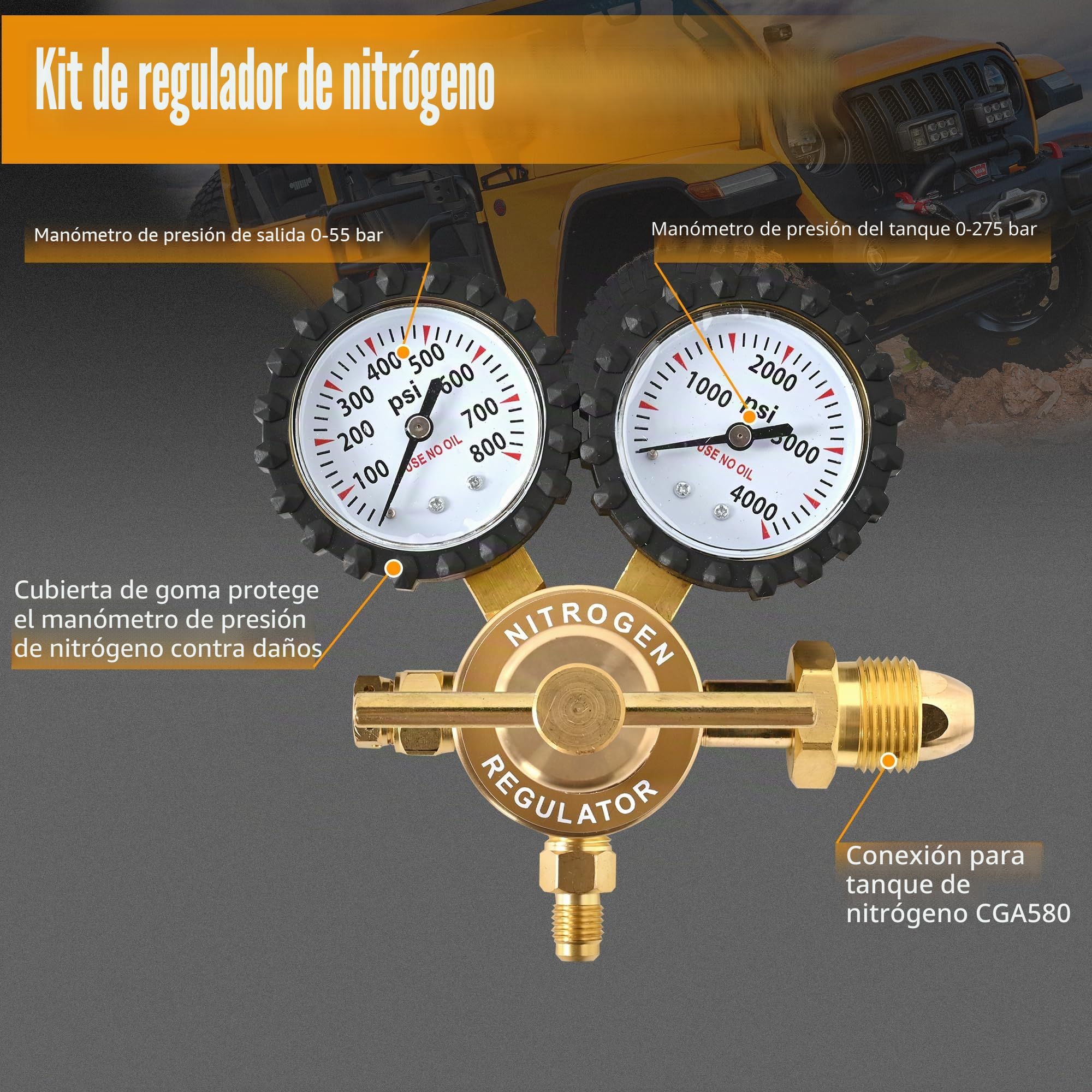 Kit de llenado de amortiguadores de nitrógeno con válvula Schrader Regulador de nitrógeno Herramienta de llenado de amortiguadores Compatible with Off-road Bike, ATV, ATC, UTV, Dirt Bike