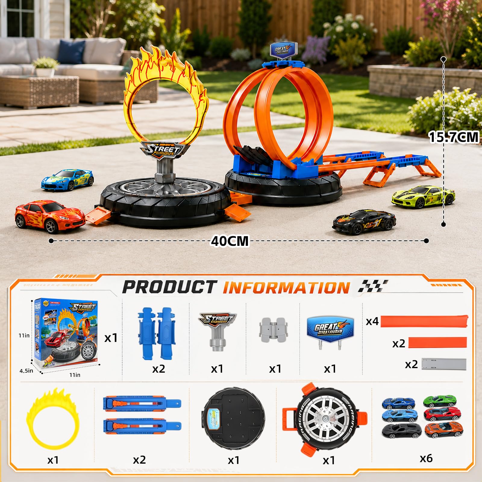 Circuit Voiture Enfant, Garage Voiture Enfants, Set de Voiture Jouet avec 6 Petites Voitures Enfant, Voiture Enfant 3 Ans, Jouet de Piste de Course avec Rangement en Forme de Pneu