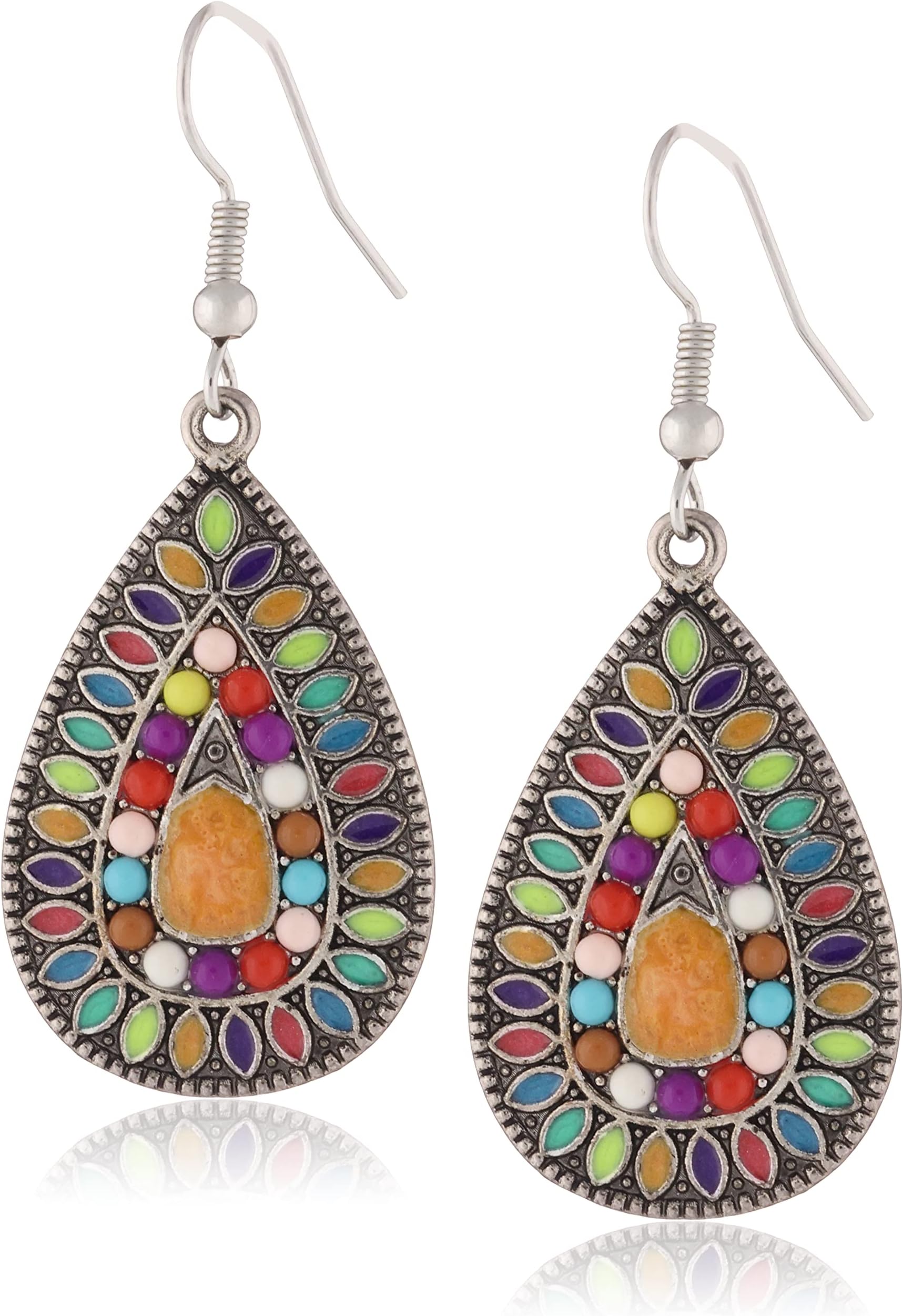 HIKAROWULIWULI Temperament and Personality Bohemian Ethnic Style Bead Drop Oil Colorful Drop Earrings with S925 Silver Hook Earrings for Women Girl Gifts Valentines Birthday Anniversary Mother's Day