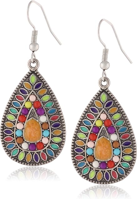 Amazon Brand-Amazon Collection Temperament and Personality Bohemian Ethnic Style Bead Colorful Drop Earrings with S925 Silver Hook for Women Girl Gifts Valentines Birthday Anniversary Mothers Day