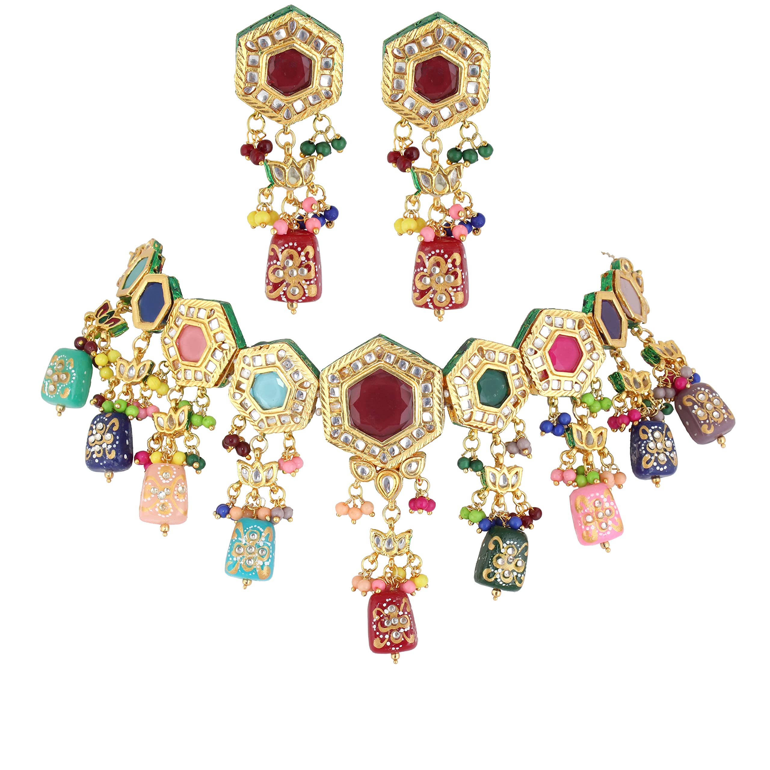 Lucky Jewellery Back Meenakari 18k Gold Plated MultiColor Tika Earring Combo Jewellery Set Uncut Kundan Choker Necklace Set For Girls & Women (B0BJK84GWS) Amazon Price History, Amazon Price Tracker