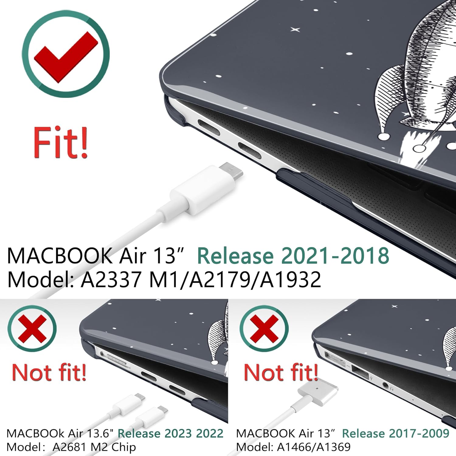 TWOLSKOO for MacBook Air 13.3 inch Case 2021 2020 2019 2018 Release M1 A2337 A2179 A1932 with Touch ID, Plastic Hard Shell Case & Keyboard Cover & Type C Adapter, Flying Astronauts - Image 8