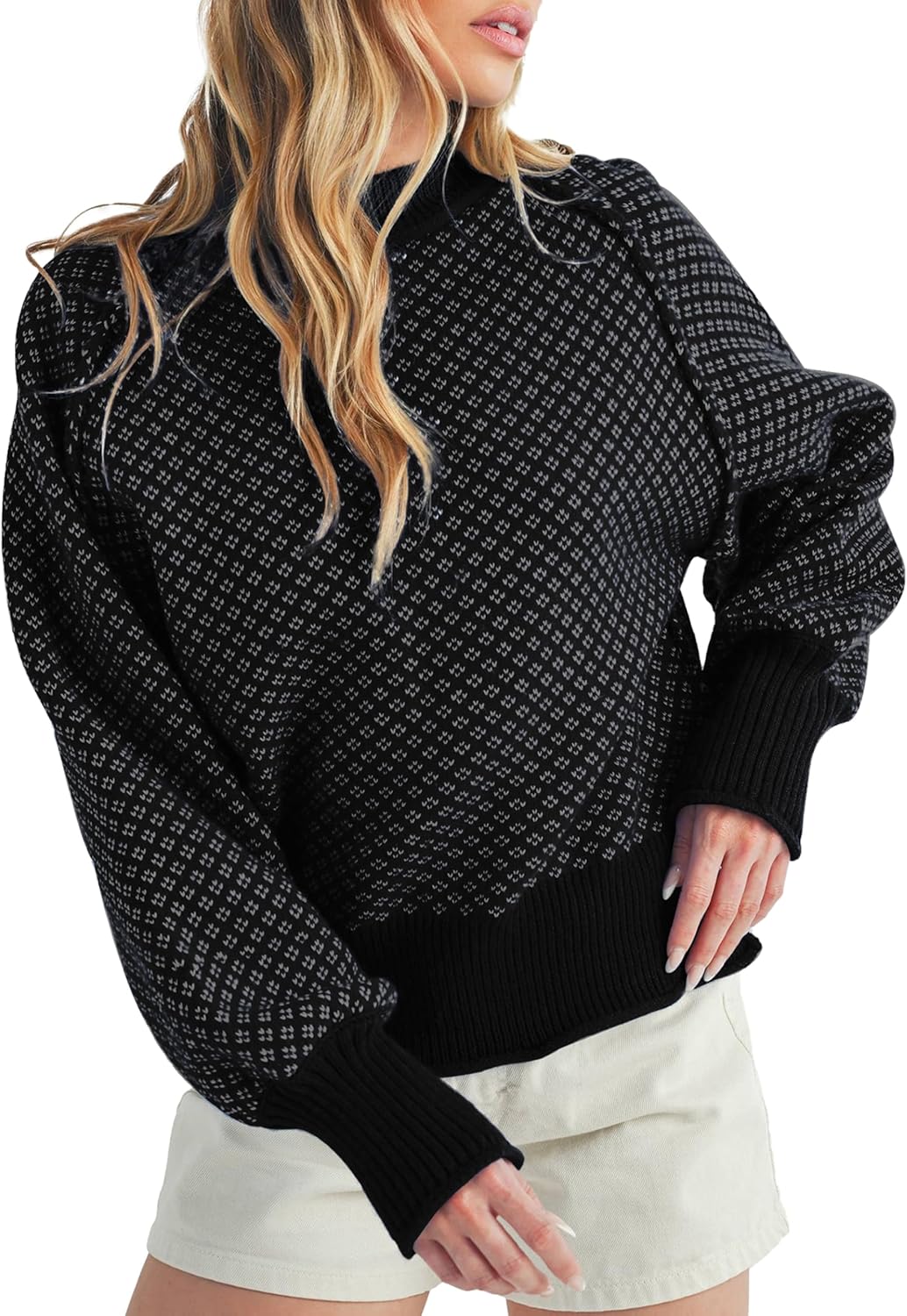 Women's Pullover Sweaters Casual Long Sleeve Crew Neck Oversized Knitwear Chunky Knit Jumper Tops
