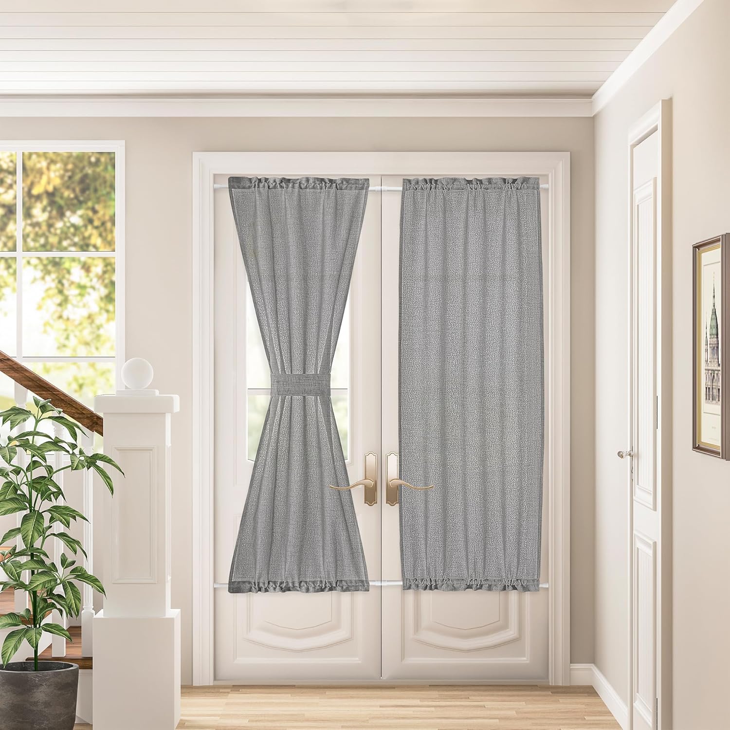 DUKIYO 72 Inches Long French Door Curtains Linen Weave 35