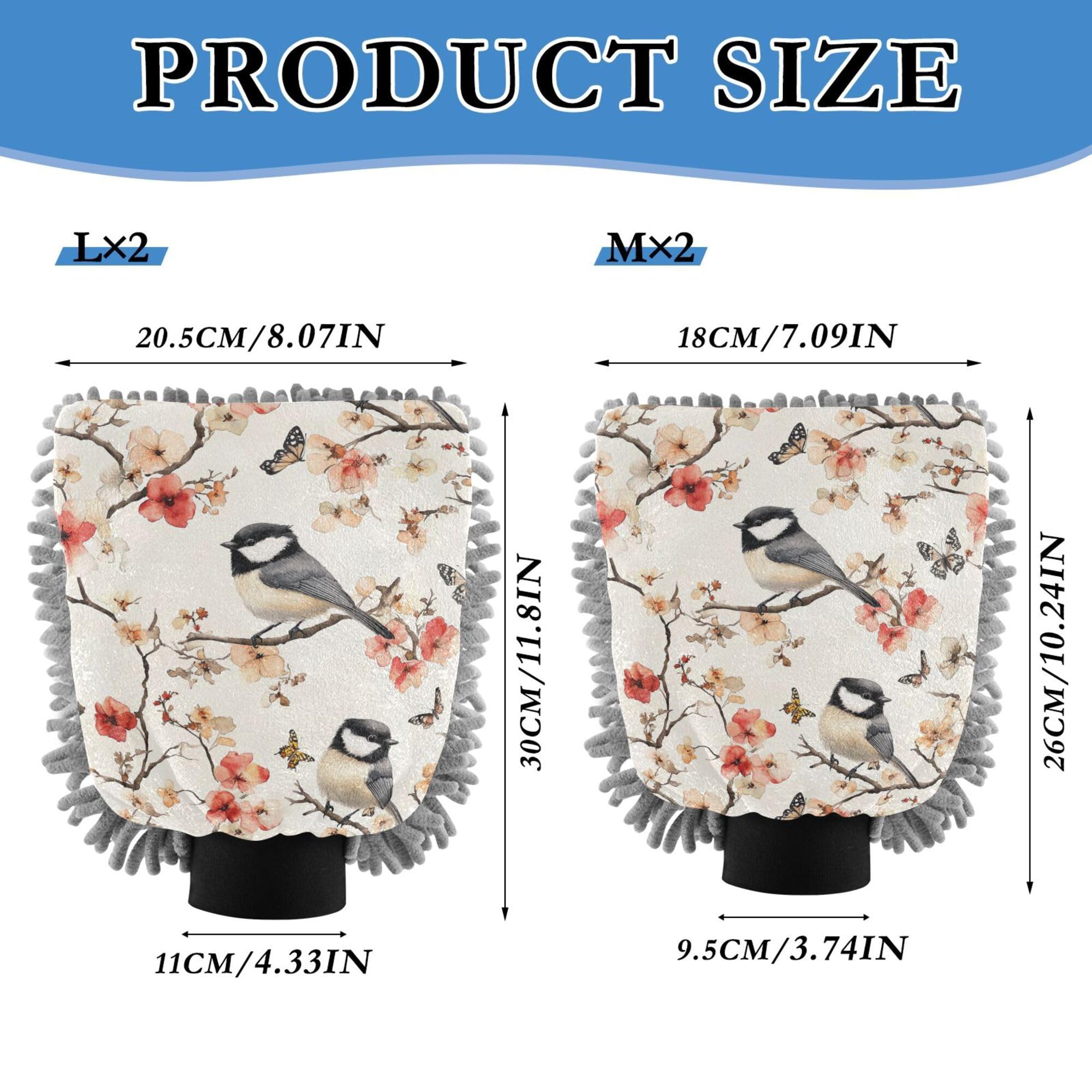 Aesthetic Black-Capped Chickadee Birds Wash Mitten for Cars 11.8'' Car Washing Gloves Scratch-Free Cleaning Mitten for Auto Cleaning