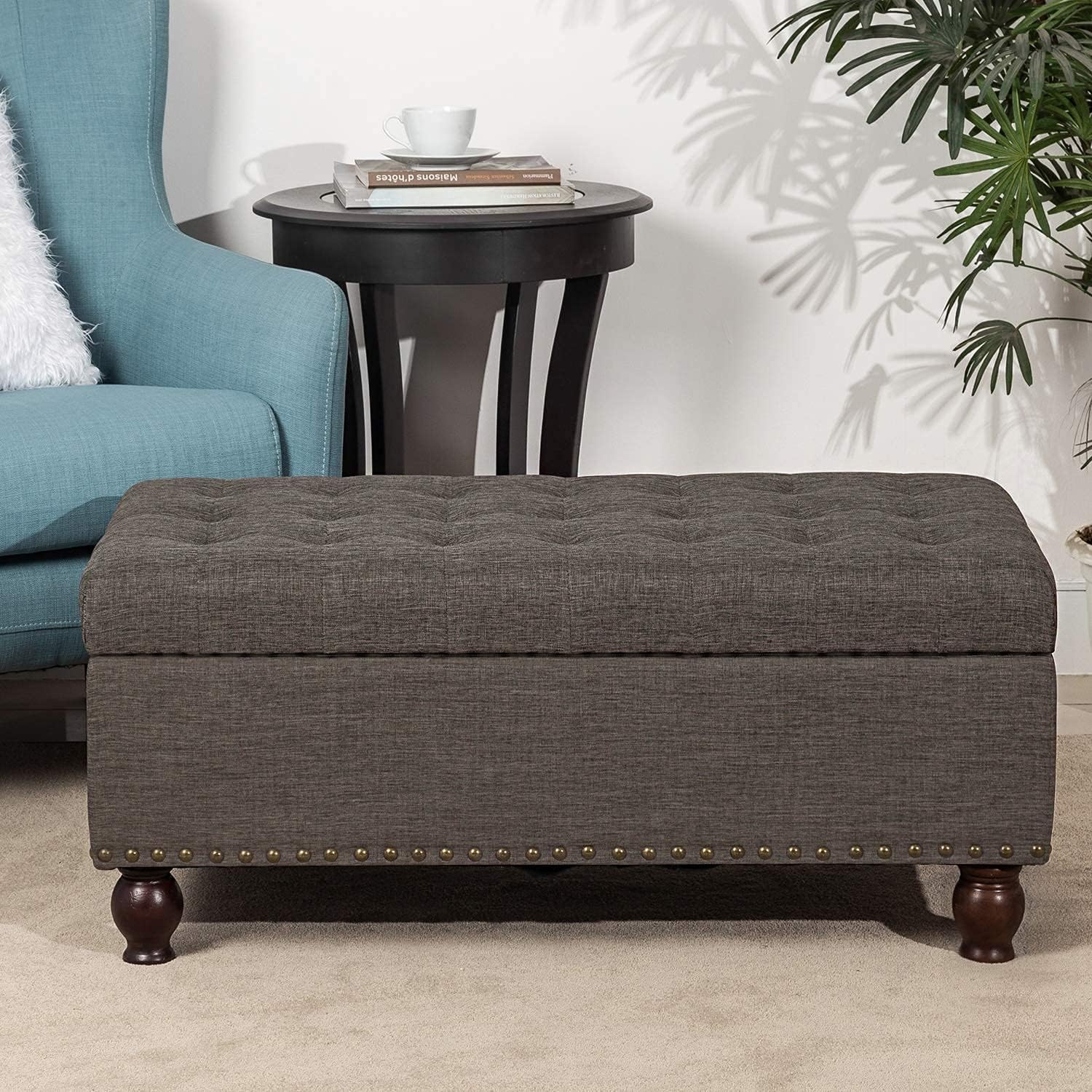 40“ Tufed Storage Ottoman Bench, End of Bed Storage Bench with Wooden Legs, Upholstered Rectangle Ottoman for Bedroom,Living Room Furniture