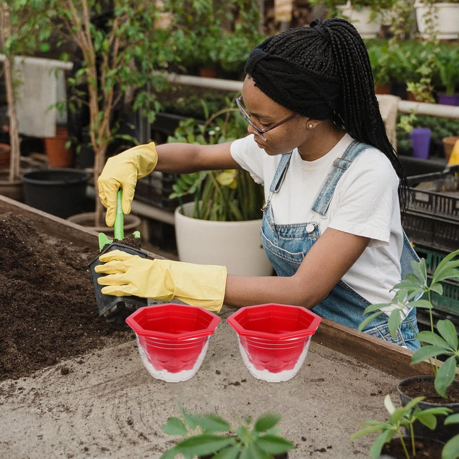 12pcs Self-Watering Flower Pots Set with Water Reservoir for Indoor Gardening, Decorative Planter Containers for Office and Home Green Plants