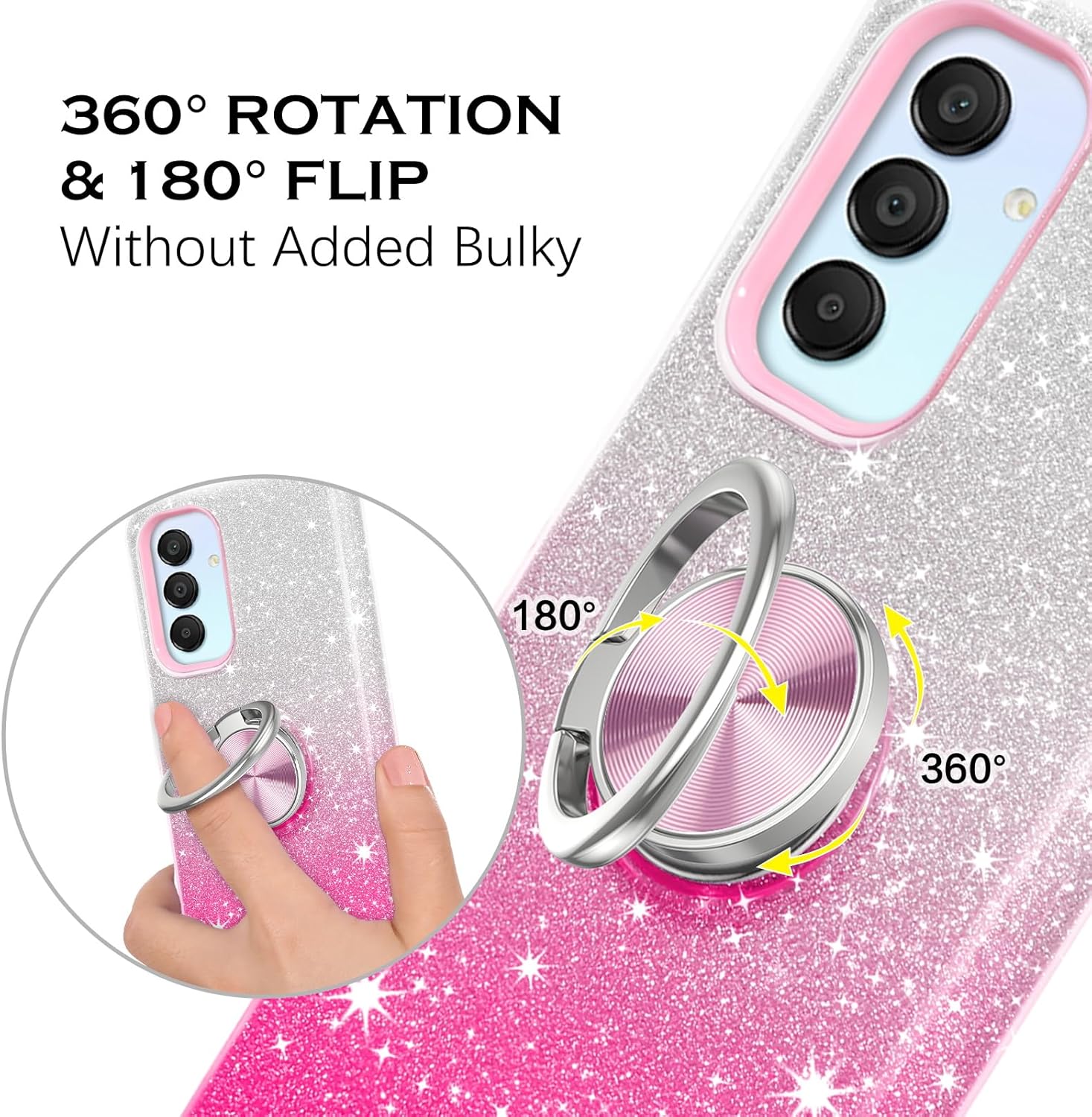 YINLAI for Samsung Galaxy A15 Case Bling Glitter Sparkle Samsung A15 Case for Girls Women with Ring Holder Kickstand Protective Phone Case for Samsung Galaxy A15 4G/5G 6.5", Pink Gradient 3 81b5Q11BzgL. AC SL1500