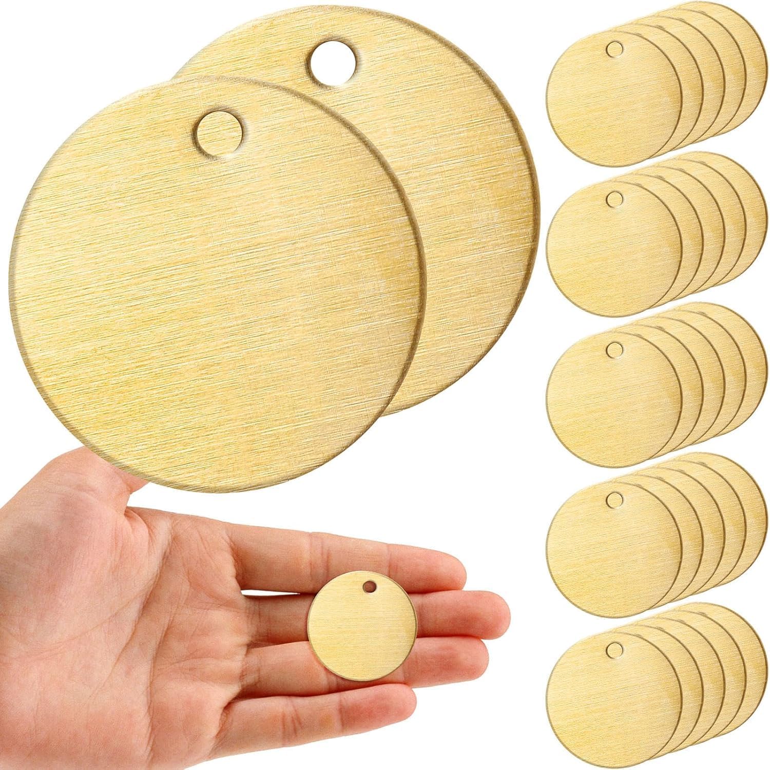 Zhengmy 220 Pcs Round Brass Tags, 1-1/4 Inch Diameter, Gold Blank Metal Stamping Key Brass Tags with Hole Engraving for Pets, Dogs, Plants, Doors