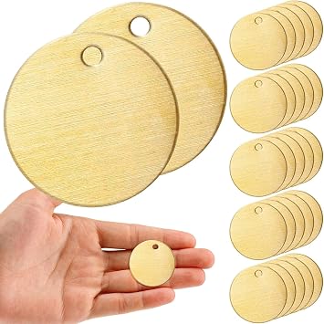 Zhengmy 110 Pcs Round Brass Tags, 1-1/4 Inch Diameter, Gold Blank Metal Stamping Key Brass Tags with Hole Engraving for Pets, Dogs, Plants, Doors