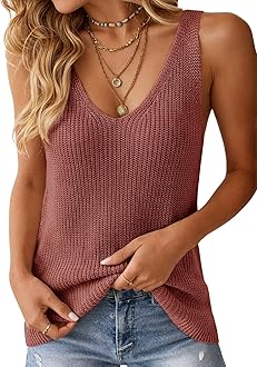 Tutorutor Womens Summer Sleeveless V Neck Sweater Vest Fall Knitted Loose Cami Tank Tops