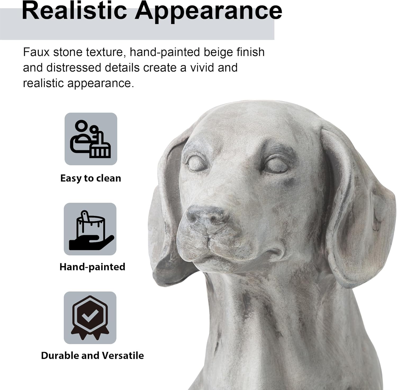 Glitzhome GH20382 Sitting Labrador Retriever Dog Statue, 28.25 Inch, Antique Beige