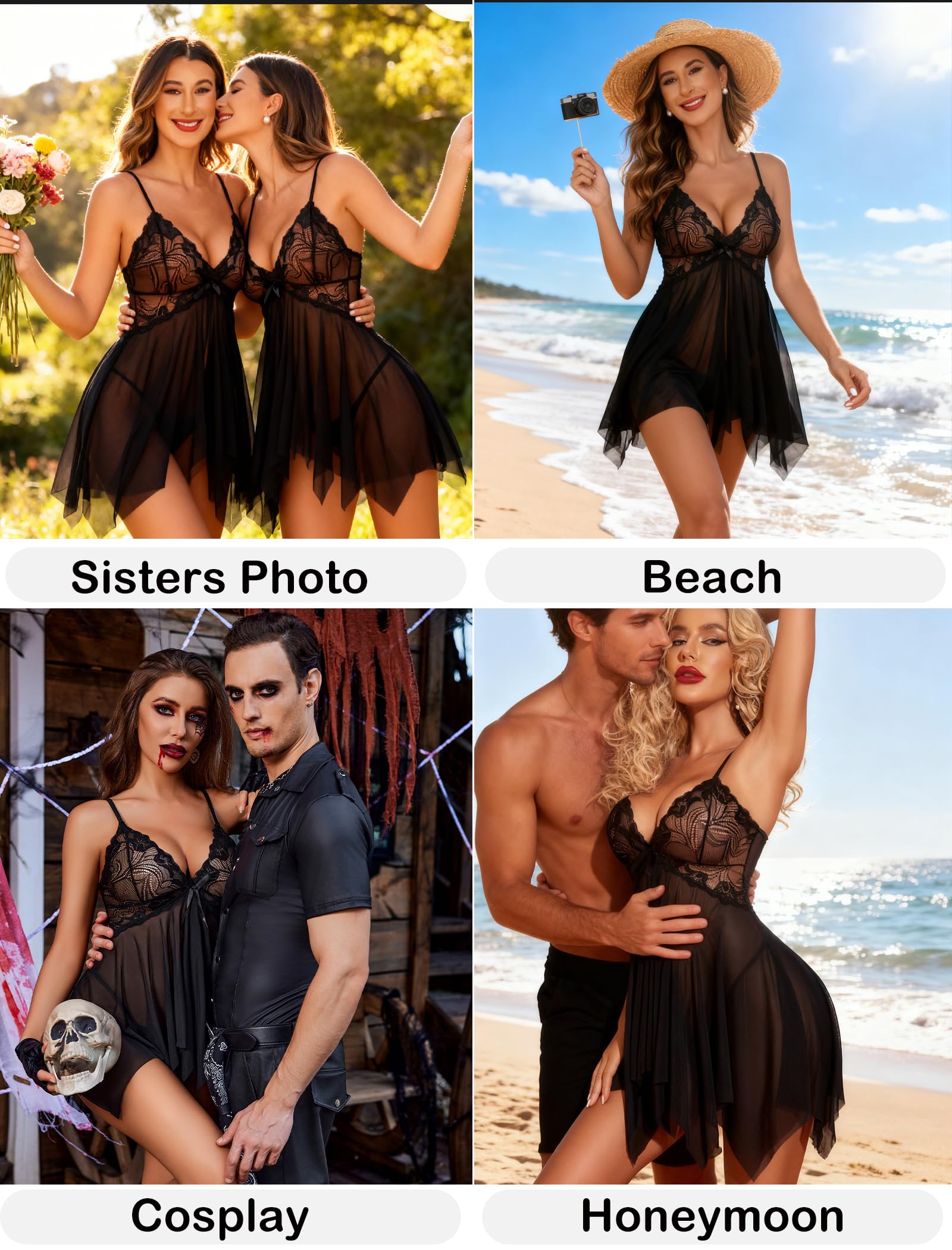 Avidlove Lingerie for Women Lace Babydoll Sleepwear Boudoir Outfits Plus Size Langeray XS-5XL: A-black XX-Large