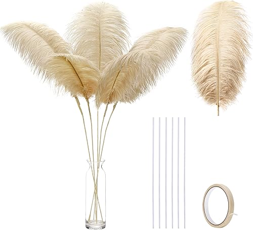 Ballinger Plumas de avestruz champán a granel, kit de fabricación de 10 plumas bohemias grandes de 28 pulgadas para jarrón, arreglo floral, centros
