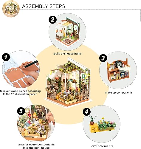 Miniatura 4 de Rolife - Set de manualidades para construir casa de muñecas en miniatura, casa de hadas con jardín, juego de rompecabezas de madera 3D, decoración