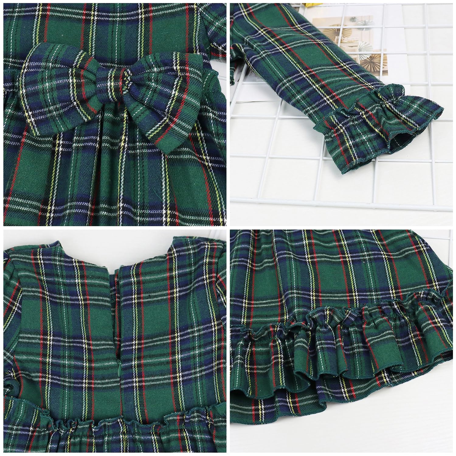 AGQT Vestito natalizio scozzese per ragazze, a maniche lunghe, girocollo, camicia invernale, taglia 2-14T