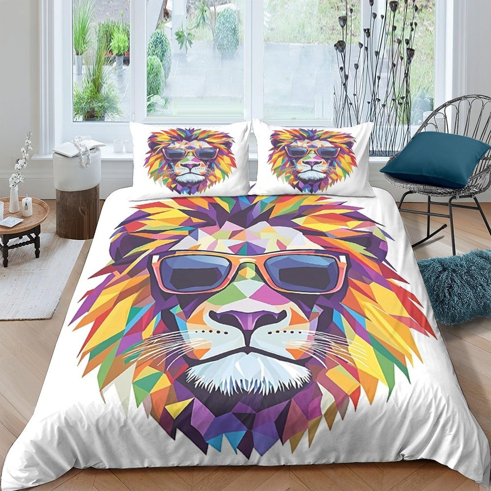 Ctjqhvkz Style-2 3D Printed Colorful Lion Fitted Sheet Microfiber Soft Anti-Slip Bed Sheet For Bedroom Dorm Mattress Protection Decor Single（135X200cm）